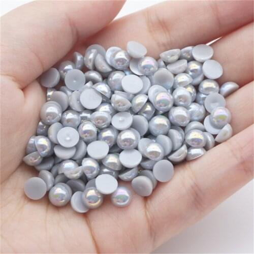 1000/500pcs 2-5mm and Mixed Size Light Gray AB Glue on ABS Imitation Half Round Pearls Resin Flatback Beads For Jewelry Making