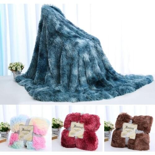 Tie-dye gradient rainbow blanket Soft Fluffy Blanket Office nap winter sofa blanket Cozy Faux Fur Throw Blankets for Decorative