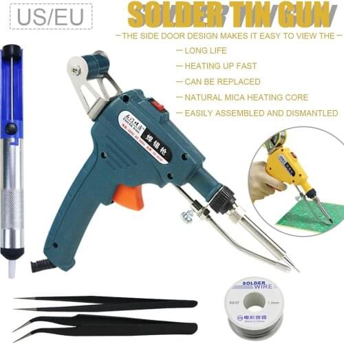 EU US 60W Hand-held Internal Heating Solder Tin Gun Automatically Tool With Tweezers Solder Wire Suction Tin Device