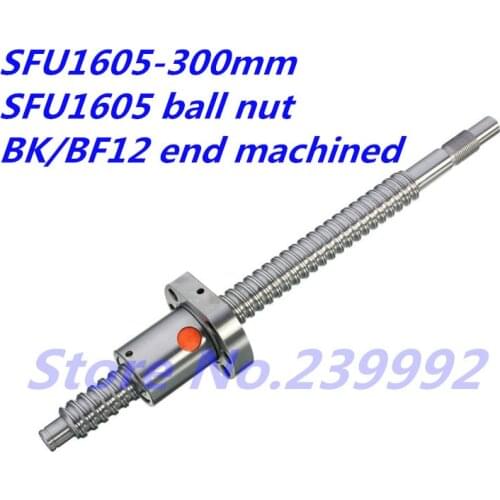 16mm 1605 Ball Screw Rolled C7 ballscrew SFU1605 300mm with one 1605 flange single ball nut for CNC parts BK/BF12 end machined