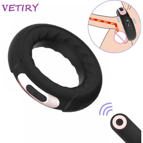 Silicone Vibrating Ring Penis Massage Vibrator Delay Ejaculation Remote Control Vibrator Cock Lock Ring Sex Toy for Men Erection