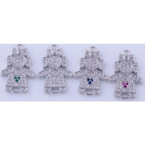 4 pieces wholesale Copper Metal Zircon Rhinestone Boy Girl Connector Charms For Bracelet Necklace Jewelry Making DIY Handmade