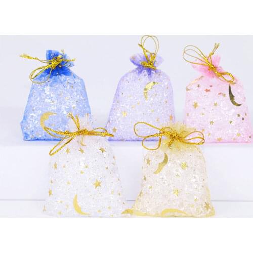 50pcs 7*9cm Organza Bag Stars & Moon Design Jewelry Bag Organza Sheer Gauze Element Wedding Decor Gift Bags Present Sweets Pouch