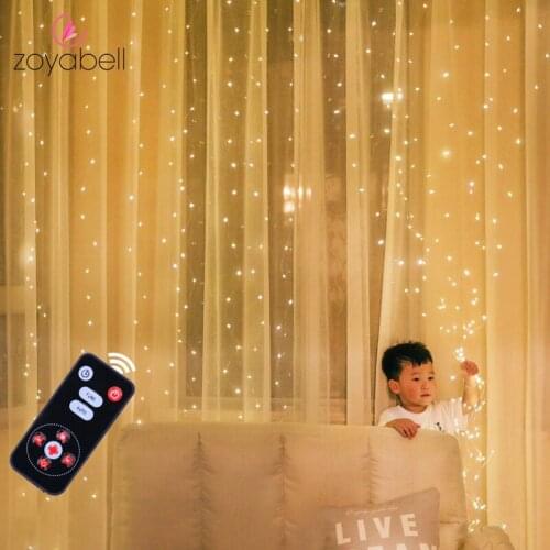 3M LED Fairy Curtain Lights Garland Lamp Remote Control USB String Lights for New Year Christmas Home Bedroom Window Decoration