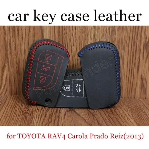 Only Red new coming car key case leather hand sewing car key cover fit for TOYOTA RAV4 Carola Prado Reiz(2013) Levin Camry(2015)