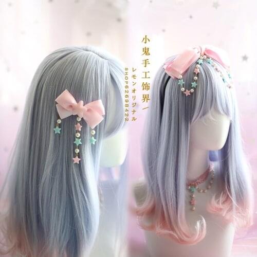 Japanese Cute Bowknot Soft sister Hair Clip Lolita Headdress Daily KC Simple Headband Headdress Side clip Stars Hairpin Cosplay