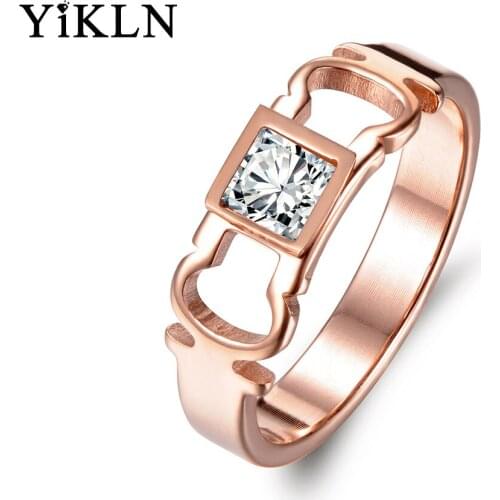 YiKLN Simple Rose Gold Ring Stainless Steel Geometric Square Cut 1ct CZ Jewelry Tension Setting Rings For Women Gift YR17034