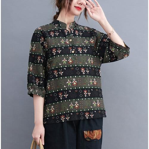 2021 New Arrival Short Sleeve Loose Summer T Shirts Print Floral Cotton Linen Vintage T Shirt Women Casual Tops Tees Shirts
