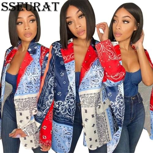 SSEURAT Women Autumn Paisley Print Single Button Front Blazer Long Sleeve Chic Blazer OL Workwear Jacket