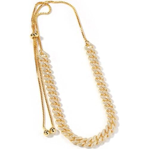 Zircon Cuban Stitching Box Chain Necklace Fashion Simple and Refined Pull-out Adjustable Necklace Women