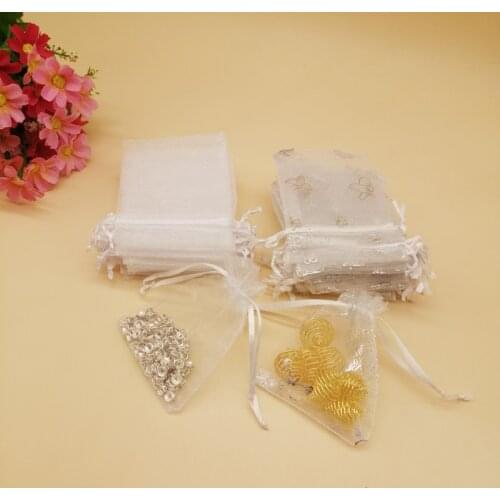 1000Pcs Butterfly White Organza Bags Small Drawstring Pouches Gift Bags Cosmetic Bag for Make Up Wedding Storage Packaging Bag