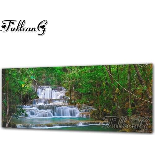 FULLCANG diy 5d full diamond embroidery natural scenery large mosaic canvas painting woods waterfall home decoration FC2128