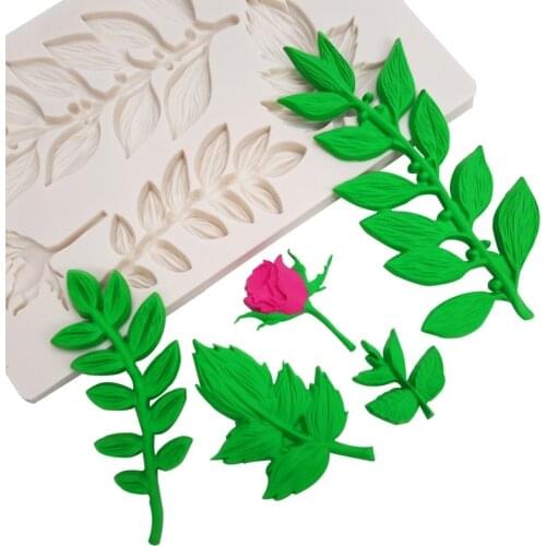 Big Size Rose Flower Leaf Branch Silicone Cake Mold Clay Fondant Sugarcraft DIY Decoration Candy Chocolate Mould Gumpaste Tools
