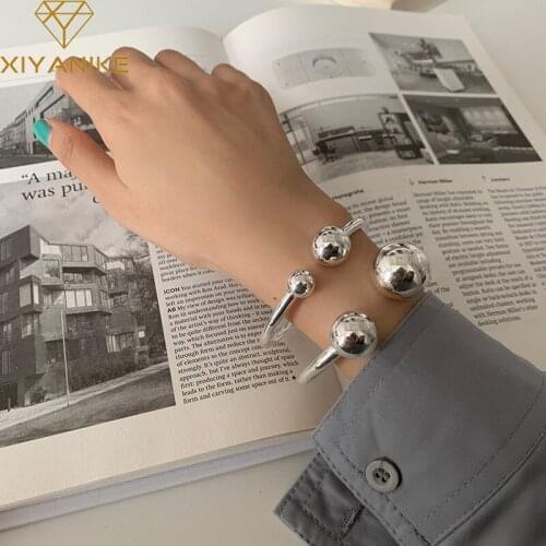 XIYANIKE 925 Sterling Silver Solid Double Ball Bracelet Female Opening Unique Design Handmade Jewelry Couple Present Wholesale