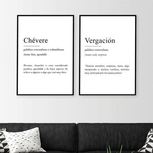 CHEVERE Diccionario Venezolano Print VERGACION Definition Black and White Minimalist Poster Canvas Painting Home Wall Art Decor