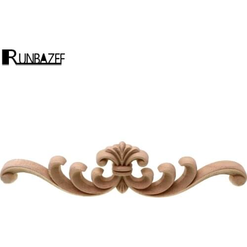 RUNBAZEF Natural Wood Appliques Irregular Flower Carving Decorative Wooden Mouldings Vintage Home Decor Figurines Miniatures