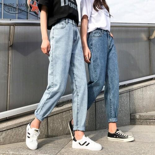 Plus Size Boyfriend Jeans Elastic Waist Cotton Loose Washed Vintage Denim Trouser 2021 High Waist Jeans Woman Streetwear 10424