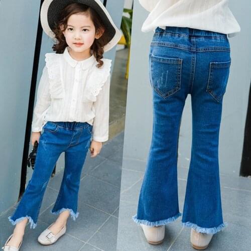 Girls Jeans Autumn 2021 New Style Kids Flared Trousers Fashion Children Denim Pants Baby Girls Clothing 3 4 6 7 8 9 10 Years