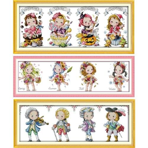 Joy Sunday Stamped Cross Stitch Kits Flower Girl Patterns 14CT 11CT Counted Print Craft Decor Handmade Embroidery Needlework Set