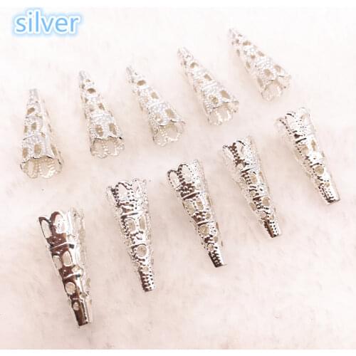 50pcs / lot 23 x7mm Alloy Caps Bead Hollow Out Flower Bugle Filigree Bead End Cap Cone Jewelry Making Components finder