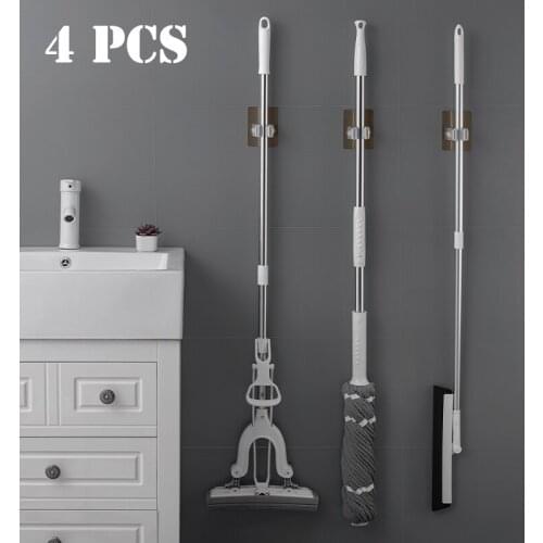 Multi-Purpose Hooks Mop Holder Wall Mounted Organizer Rack Brush Broom Hanger Hook Kitchen bathroom Waterproof Hook Self-Adhesiv