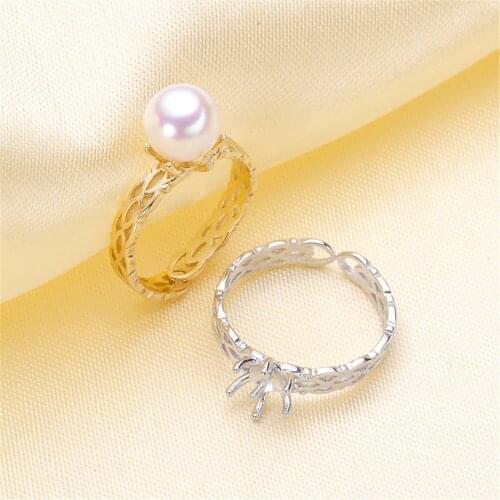 Real Silver S925 Plated Ring Empty Care DIY Accessories Pearl Ring Adjustable Set Semi-finished Products Woman Ring Wholesale