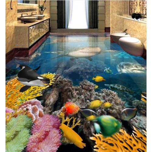 Customize 3d flooring Underwater world shark photo wallpapers 3d floor tiles Bedroom living room bathroom pool wallpaper floor