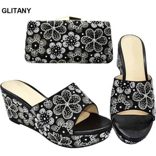 New Fashion Sales In Women Matching Shoes and Bag Set African Wedding Italian Shoe and Bag Sets Rhinestone Wedding Party Shoes