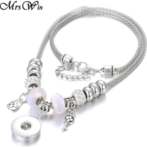 2019 New Flower Key Snap Button Necklace for Women DIY Handmade Beaded Snake Chain Snap Pendant Necklace Christmas Gifts