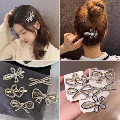 New Women Elegant Luxury Crystals Pearls Bow Flower Hairpins Sweet Headband Hair Clips Barrettes Fashion Hair Accessories