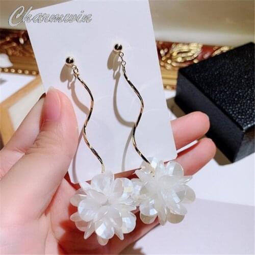 New Korean Long Earrings For Women Dangle Earrings Fashion Jewelry Exaggerated Trend Flower Earrings Female