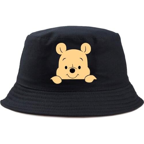 Disney Baby Winnie the Pooh Outdoor Bucket Hat Sunbonnet Cartoon Summer Fishing Hat Fedoras Double-sided Graphic Panama Cap