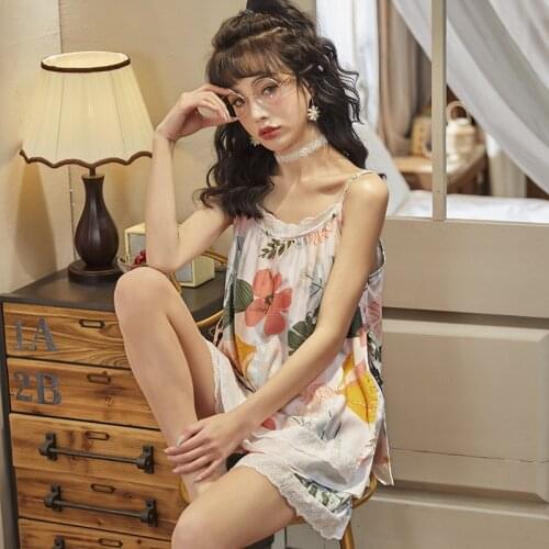 Summer Two Piece Pajamas for Women Sleeveless Spaghetti Strap Shorts Sleepwear White Maple Leaf Print Loungewear Comfortable Set