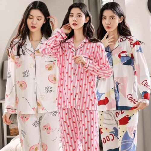 Plus Size Long Sleeve Cotton Print Pajama Sets for Women Autumn Winter Sleepwear Suit Pyjamas Homewear Pijama Mujer Home Clothes