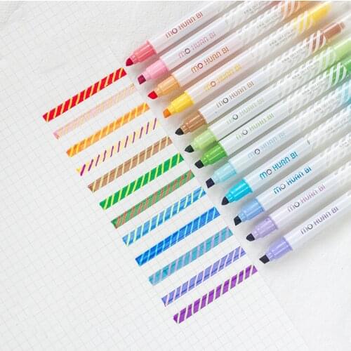 12pcs Candy Color Pen Set Dual-Side Fluorescent Marker Liner Drawing Art Pen Office School Make Note Hand Account Special Pen