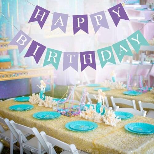 Happy Birthday Party Banners Baby Shower Mermaid Theme Party Decorations Hanging Banners Party Supplies