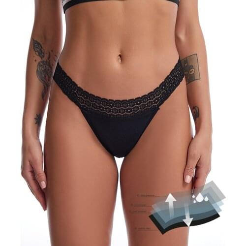 Sexy Lace Cotton Womens Physiological Thong Underwear 4-Layer Leakproof Menstrual Briefs Mesh Period Physiological Briefs Tanga