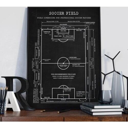 Soccer Field Blueprint Art Canvas Painting Soccer Patent Poster Soccer Wall Art Prints Picture Coach Gift Boys Room Decor Sports