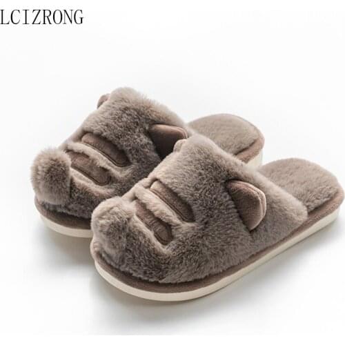 LCIZRONG Cartoon Slippers Home Men Winter Warm Flip Flops Family 25-45 Size Plush Elk Animal Kid Female Male Indoor Shoes