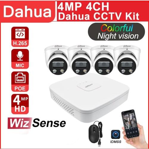 Dahua CCTV kit NVR 4CH 4K NVR2104-P-I 4MP IPC-HDW3449H-PV-AS WizSense Network Video Recorder Remote View Surveillance System