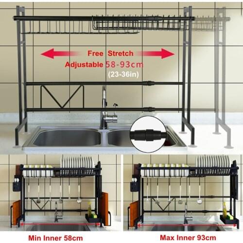 Kitchen Sink Stainless Steel Dishes Rack Sink Drain Rack Adjustable Kitchen Oragnizer Rack Dish Shelf Sink Drying Rack