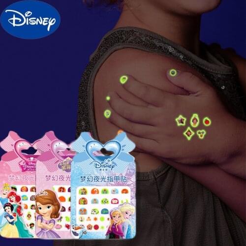 Disney Frozen Snow White Sofia Luminous Nail Sticker Cartoon Anime Figure Girl Fashion Nail Stickers Kids Birthday Gift Random 1