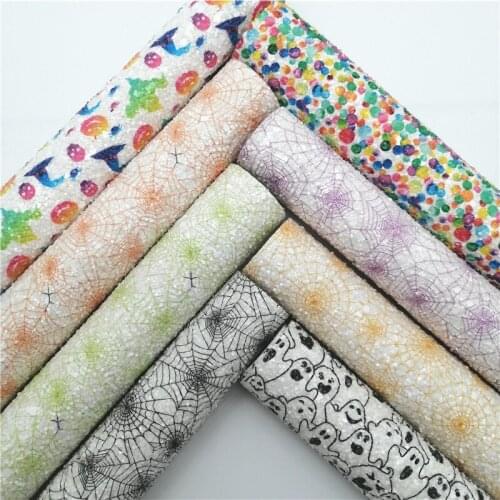 Halloween Spider webs Glitter Faux Vinyl Fabric with Felt Backing Glitter Leather Sheets For Earrings Bows DIY 21X29CM GM2264A