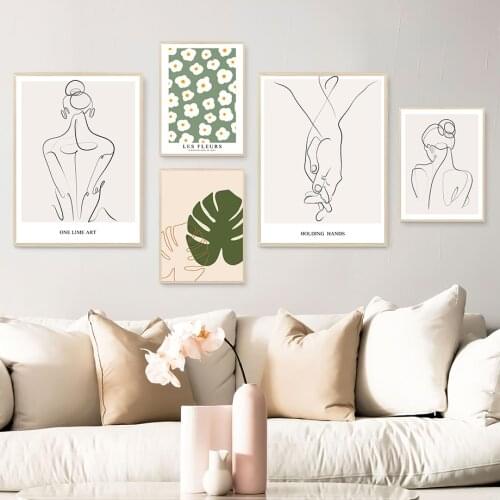 Matisse Monstera Flower Woman Lines Boho Vintage Posters And Prints Wall Art Canvas Painting Wall Pictures For Living Room Decor
