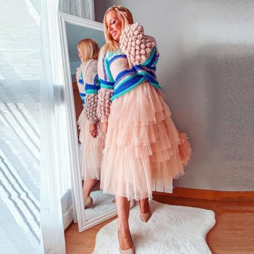 Blush Pink Tulle Skirt For Photo Shoot Mid-Calf Tiered Multilayer Lush Women Skirt For Women Birthday Party Autuam Faldas Muje