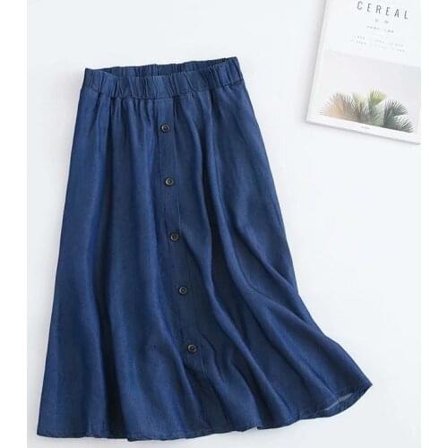 Women 2021 Summer New Fashion Thin Tencel Denim Skirts Female High Waist Loose Jeans Skirts Ladies Casual A-Line Skirts Y25