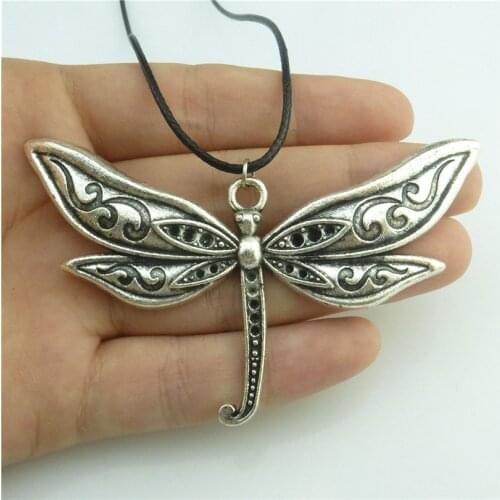 GLOWCAT Q95A95 Vintage Animal Pendant Dragonfly Necklaces Finding Leather Chain Women Gift Jewelry
