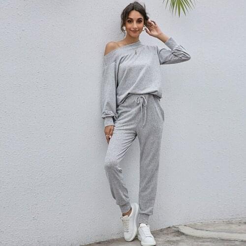 Women casual suit Solid knitted pullovers and Long pants high quality Spring Summer suits for female home wear clothing loose