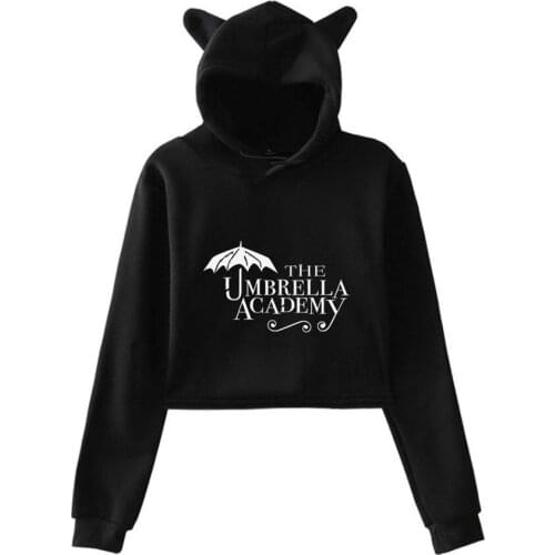 The Umbrella Academy Print Cat Cropped Hoodies Girl/Women Long Sleeve Hooded Pullover Crop Tops Sexy Kawaii style