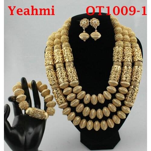 2018 Nigerian Wedding African Beads Jewelry Sets Luxury Dubai Gold Accessory Statement Jewelry Set Christmas Gift Jewelry OT1009